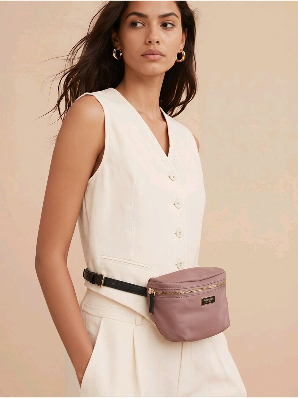 kate spade Dusty Mauve Mini Belt Bag with Black Strap